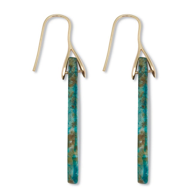 Genuine Blue Jasper Goldtone Drop Earrings, BLUE, alternate image number 3