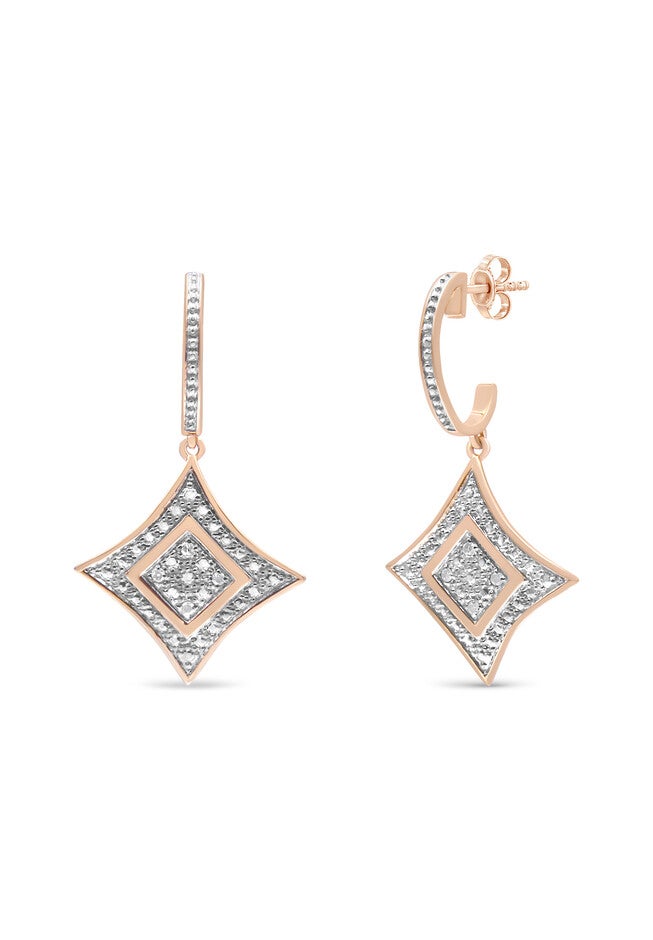 14K Rose Gold Over Silver Diamond Accent Dangle Rhombus Earrings, ROSE GOLD, hi-res image number 0