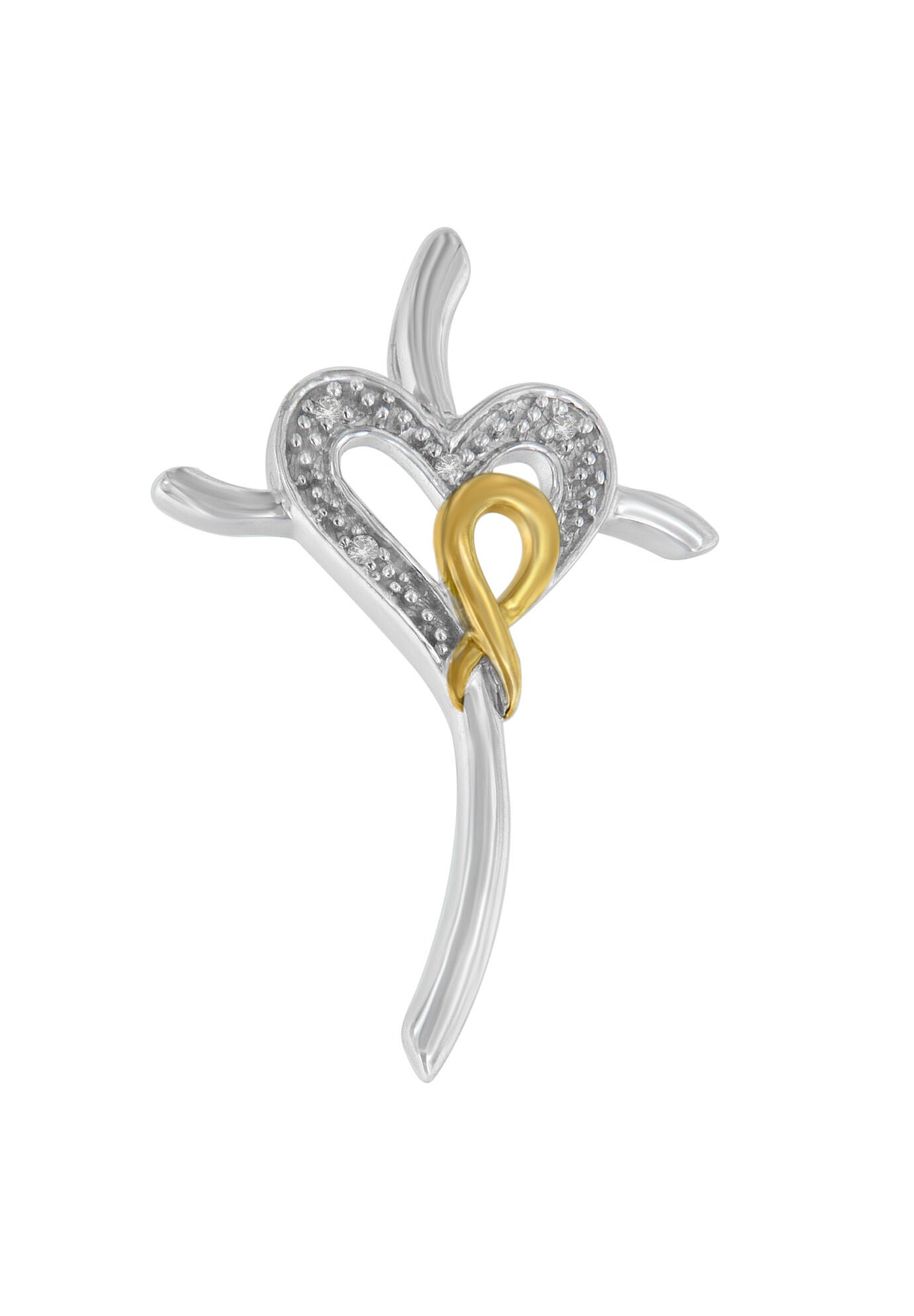 Yellow Gold Over Silver Diamond Heart-Cross Pendant Necklace, YELLOW WHITE GOLD, hi-res image number 0
