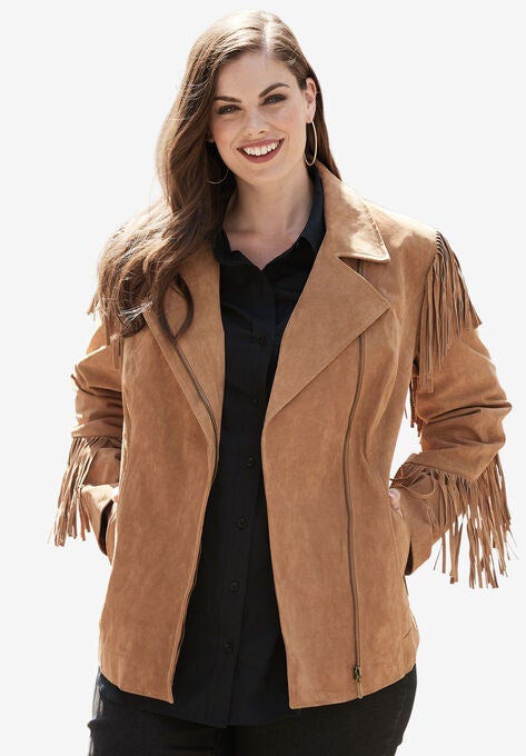Suede Moto Jacket With Fringe