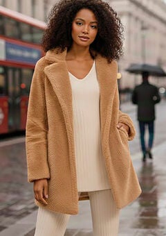 Plus Size Mid Length Teddy Faux Fur Coat