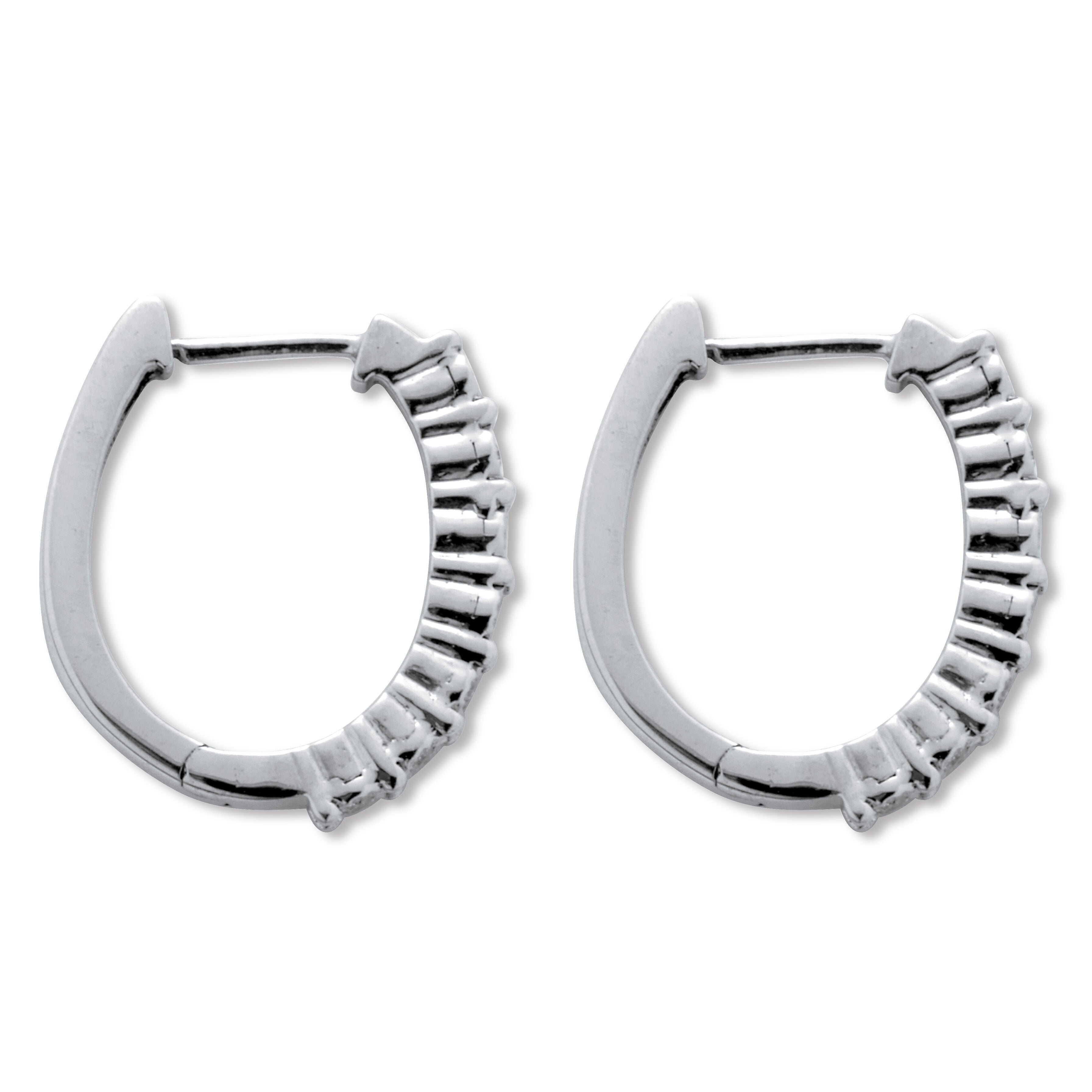 .06 TCW Diamond Sterling Silver Hoop Earrings (1/2 Inch), WHITE, on-hover image number 1