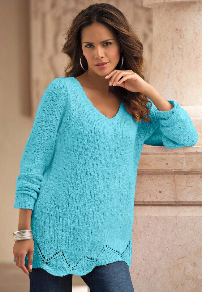 Pointelle Slub Boyfriend Pullover, , alternate image number null