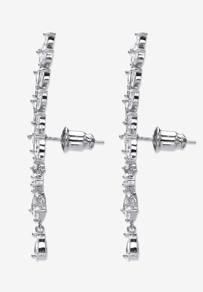 Silvertone Marquise Cut Ear Climber Drop Earrings Cubic Zirconia, , on-hover image number null