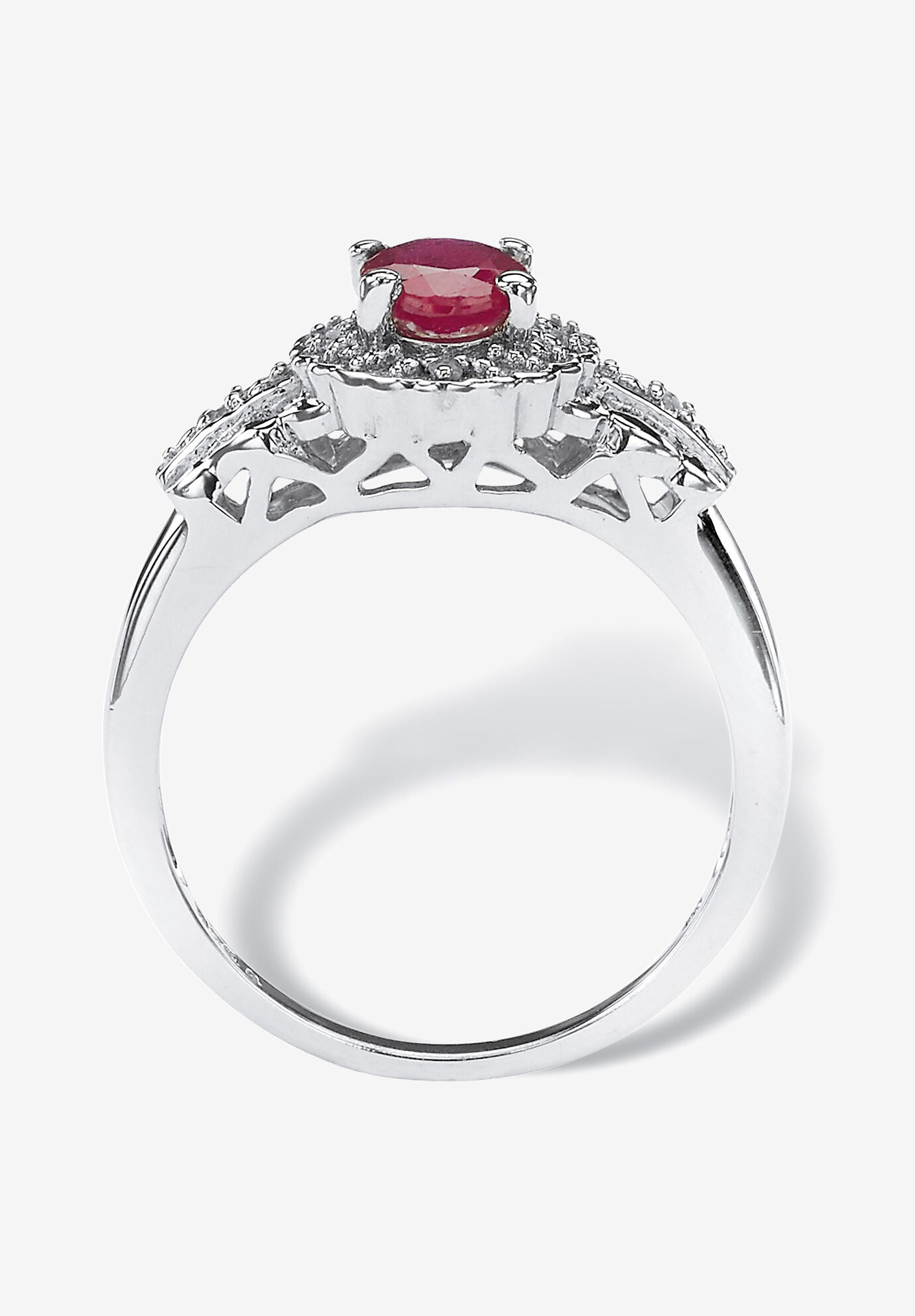1.18 Tcw Oval Genuine Ruby And Topaz Halo Ring In .925 Sterling Silver, , on-hover image number 1