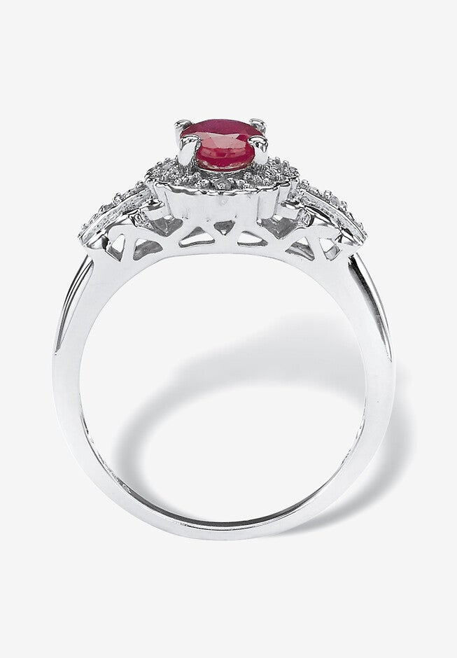 1.18 Tcw Oval Genuine Ruby And Topaz Halo Ring In .925 Sterling Silver, , on-hover image number 1