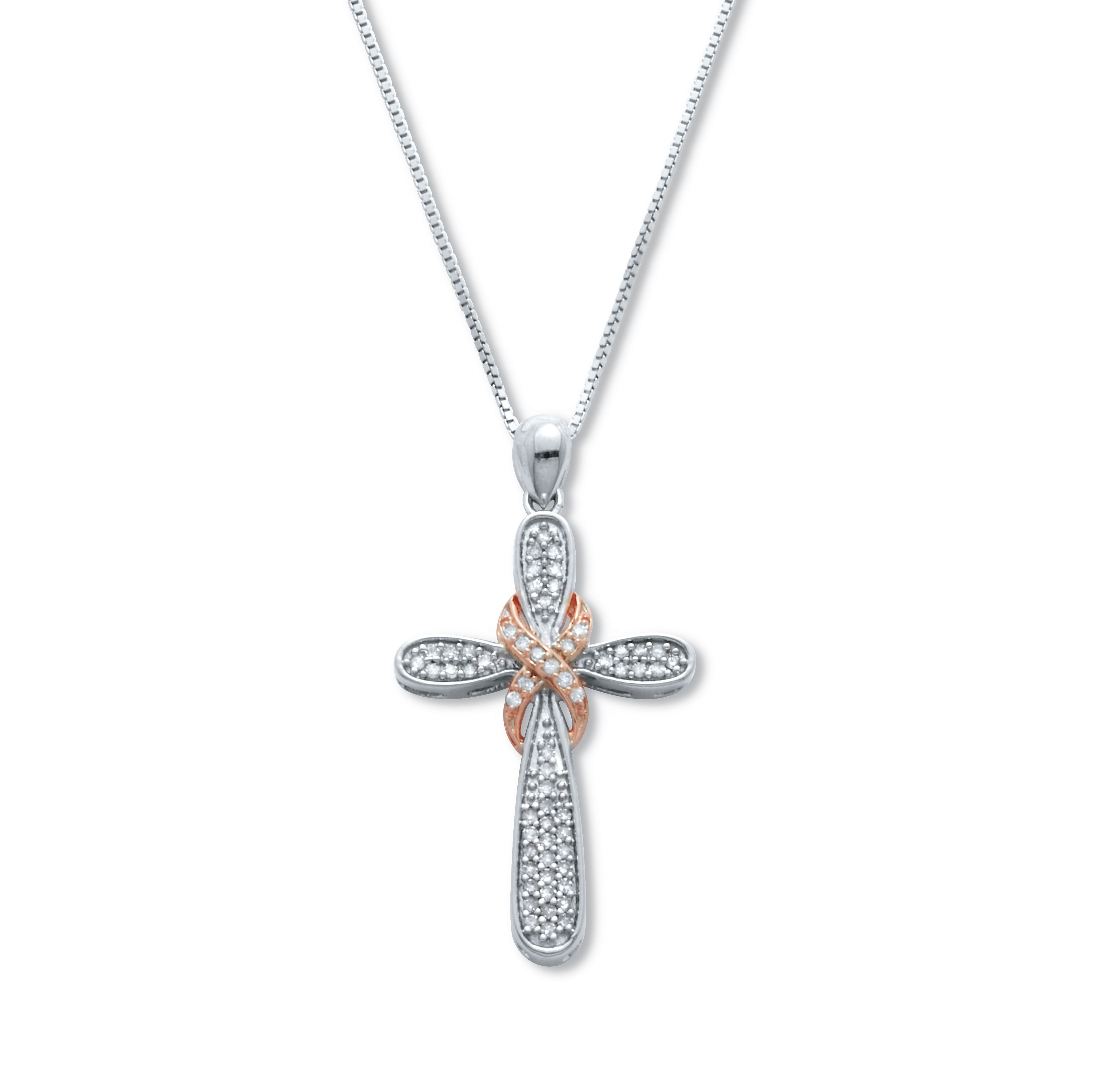 .23 TCW Diamond Platinum-Plated Sterling Silver Cross Pendant 18 Inches, WHITE, hi-res image number 0