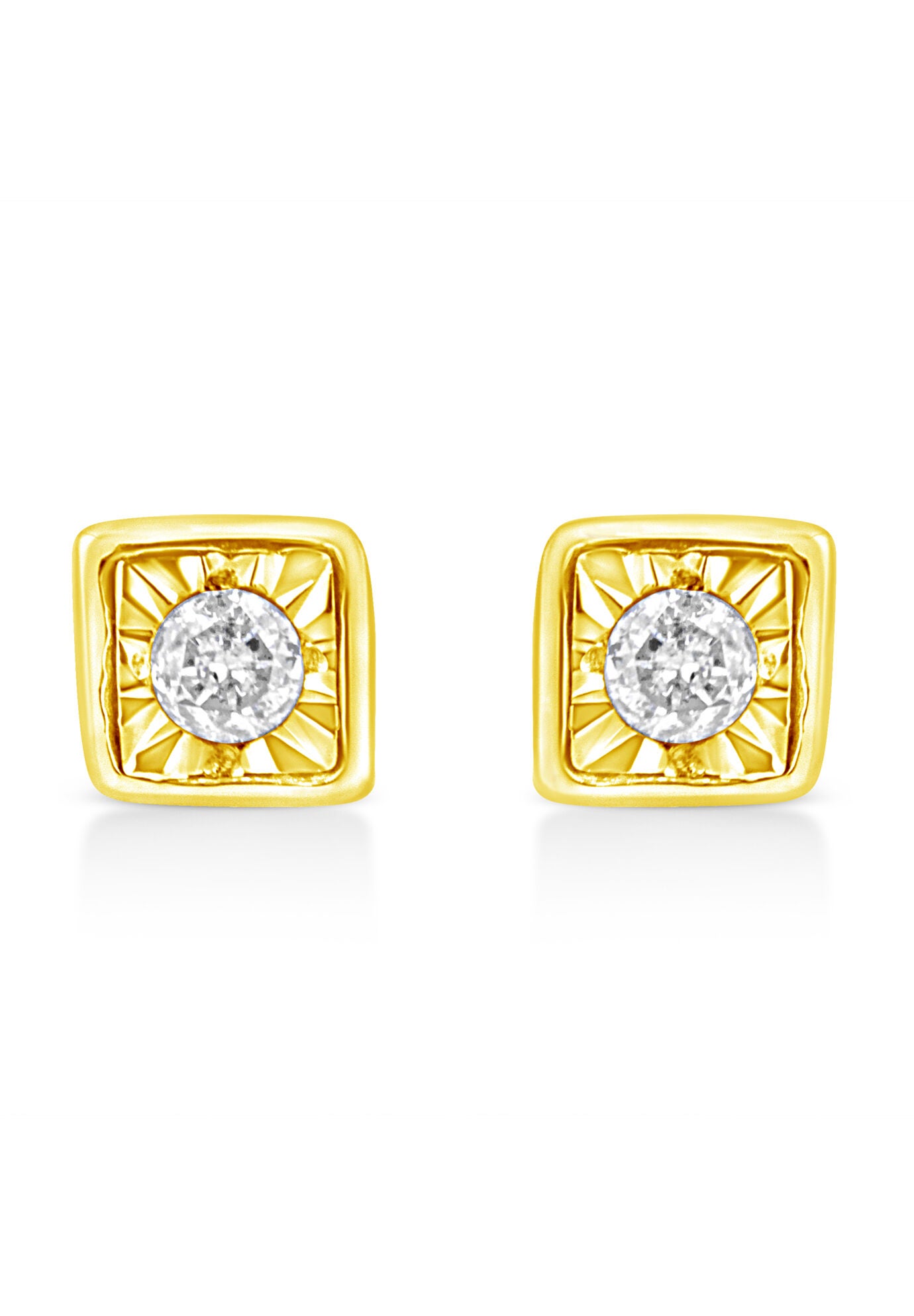 Yellow Gold Over Silver 1/10 Cttw Miracle-Set Diamond Stud Earrings - Choice Of Shape, SQUARE, hi-res image number 0