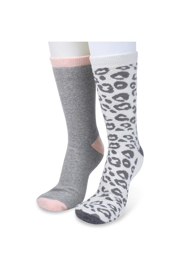 2 Pack Super Soft Midweight Cushioned Thermal Socks, NATURAL LEOPARD, hi-res image number 0