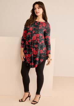 Plus Size Boatneck Swing Ultra Drape Tunic Top