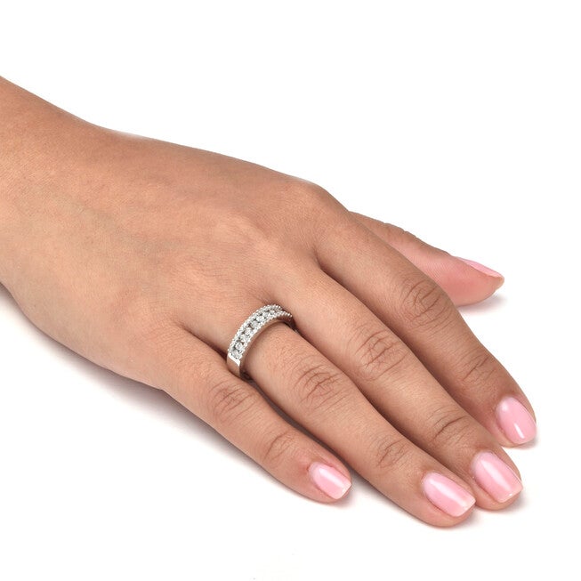 .25 TCW Diamond Sterling Silver Multi-Row Ring, WHITE, alternate image number 2