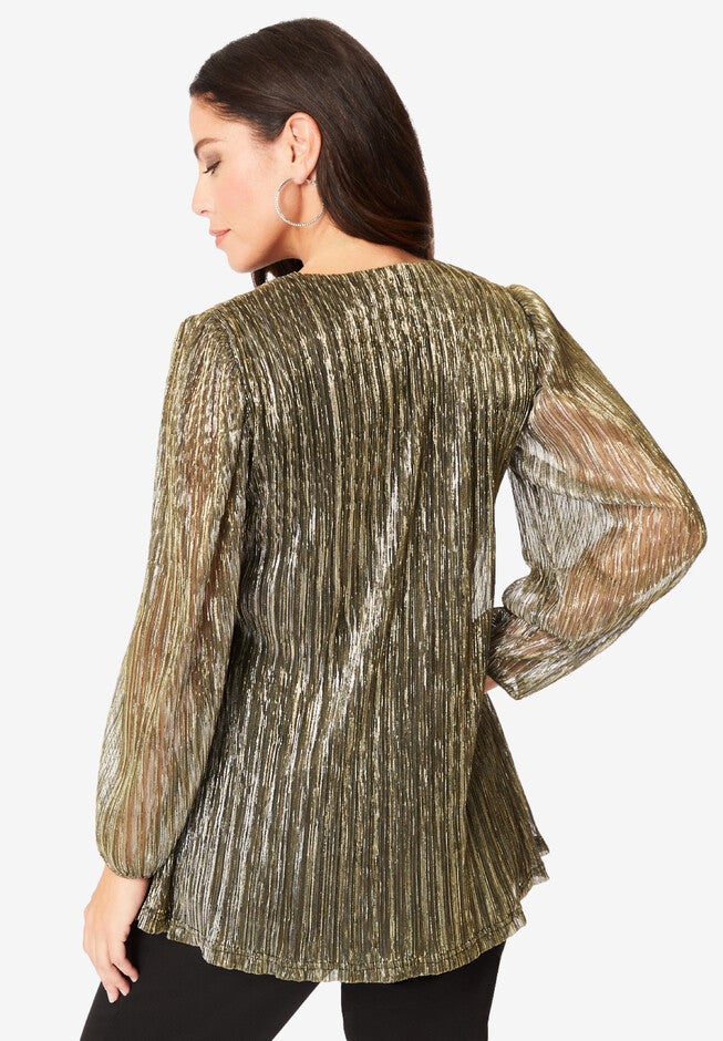 Metallic Plisse Wrap Blouse, , on-hover image number null