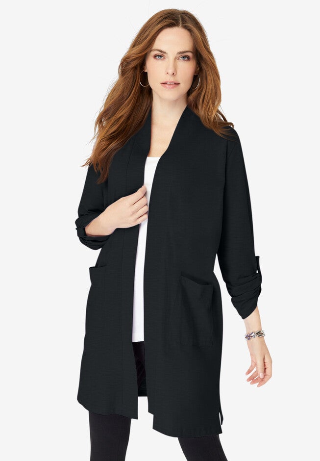 Open-Front Slub Cardigan, BLACK, hi-res image number null