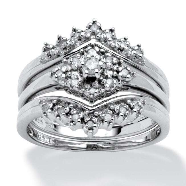 1/5 TCW Round Diamond Bridal 3-Pc. Set Platinum-plated Sterling Silver, WHITE, hi-res image number 0