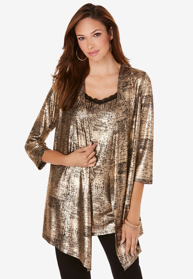 Metallic Cardigan and Tank Set, GOLD METALLIC, hi-res image number 0