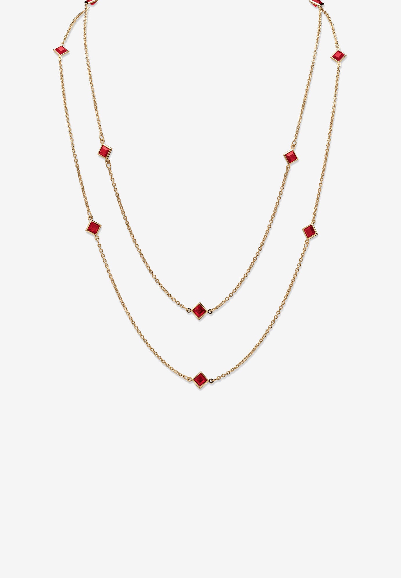 Gold Tone Endless 48 inches Necklace with Princess Cut Birthstone, JULY, hi-res image number 0