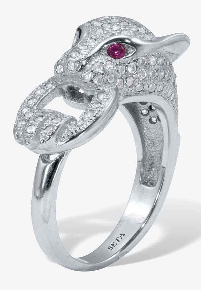 .77 Tcw Round Cubic Zirconia Silvertone Panther Cocktail Ring, , on-hover image number null