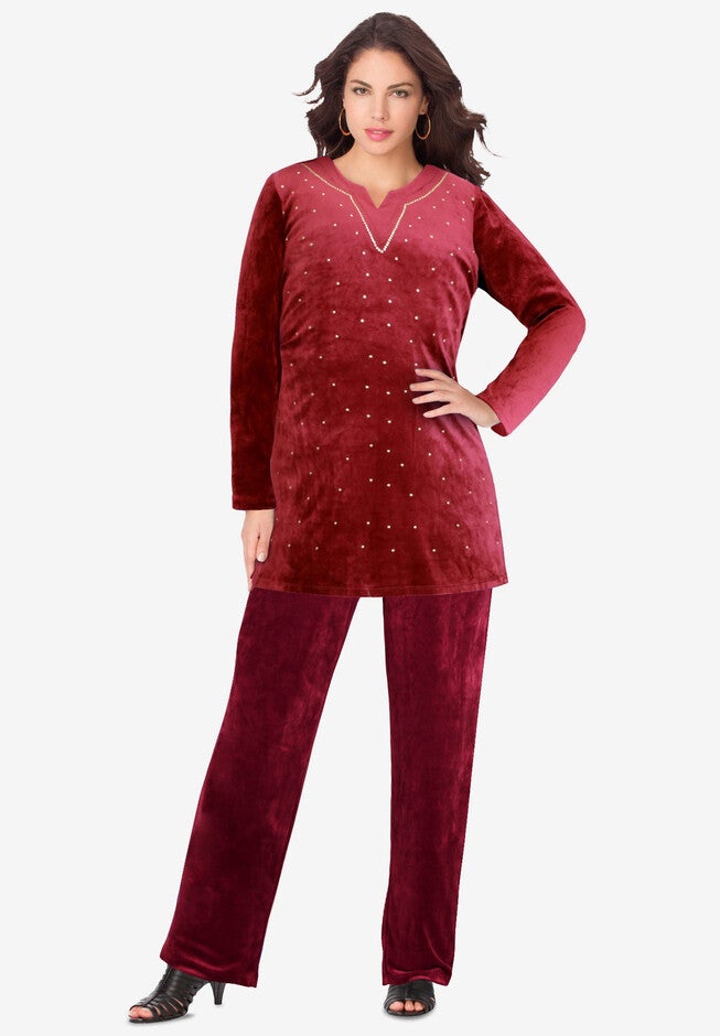 Velour Tunic & Pant Set, RICH BURGUNDY, hi-res image number 0