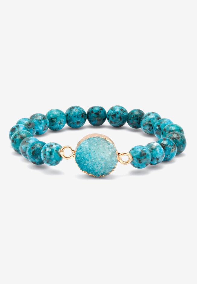 Genuine Blue Jasper Goldtone Necklace And Beaded Bracelet Set, 34 Inches, , alternate image number null
