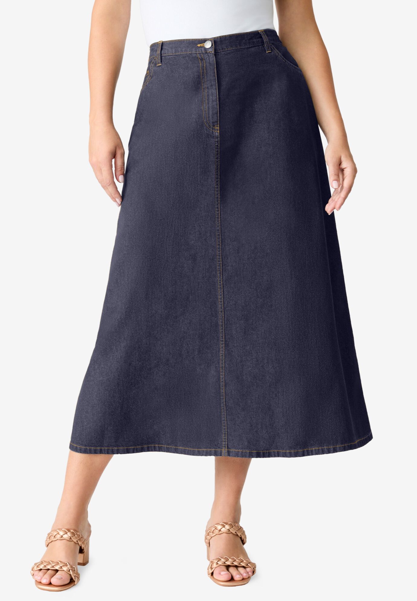 Plus Size Easy-Wear A-Line Skirt, INDIGO WASH, hi-res image number 0