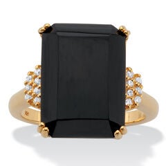 .42 Cttw. Emerald Cut Black Onyx and White Topaz 18k Gold-Plated Silver Ring