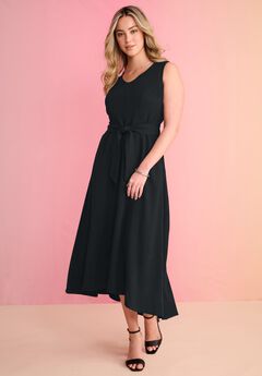Plus Size Bi-Stretch Sleeveless High-Low Maxi Dress