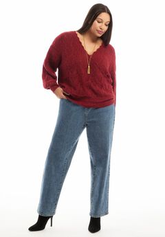 Scallop-Trim Wrap Sweater