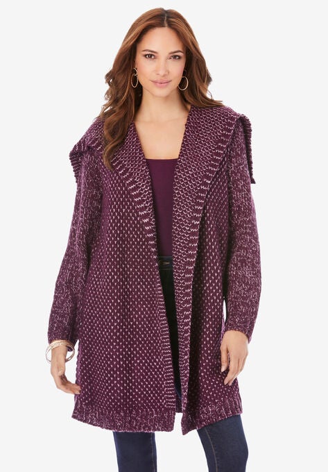 Chunky Tweed Cardigan, DARK BERRY BERRY, hi-res image number null