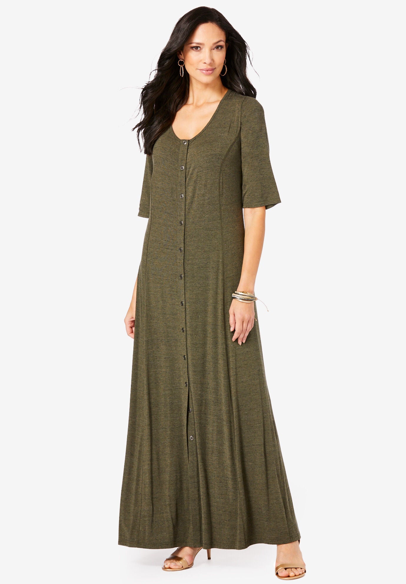 Button Front Maxi Dress Roaman's