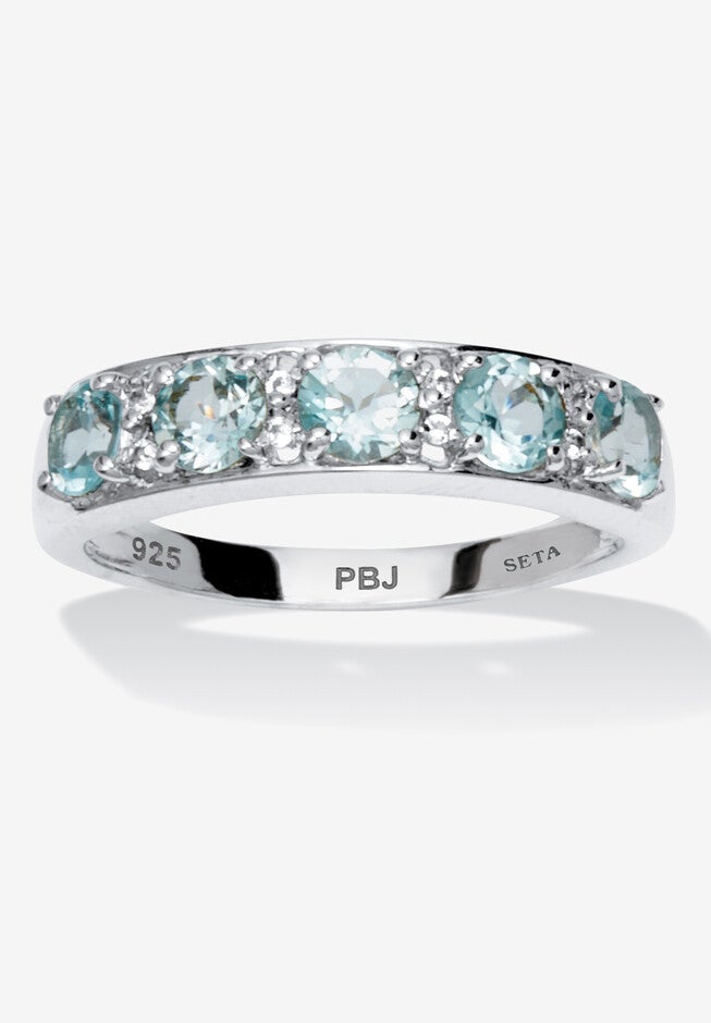 1.66 Tcw Round Cut Genuine Blue Topaz Sterling Silver Ring, BLUE, hi-res image number 0
