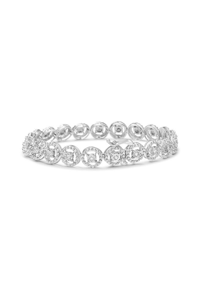 Sterling Silver Diamond Nested Circle Miracle Set Open Wheel Fashion Link Bracelet, , on-hover image number null
