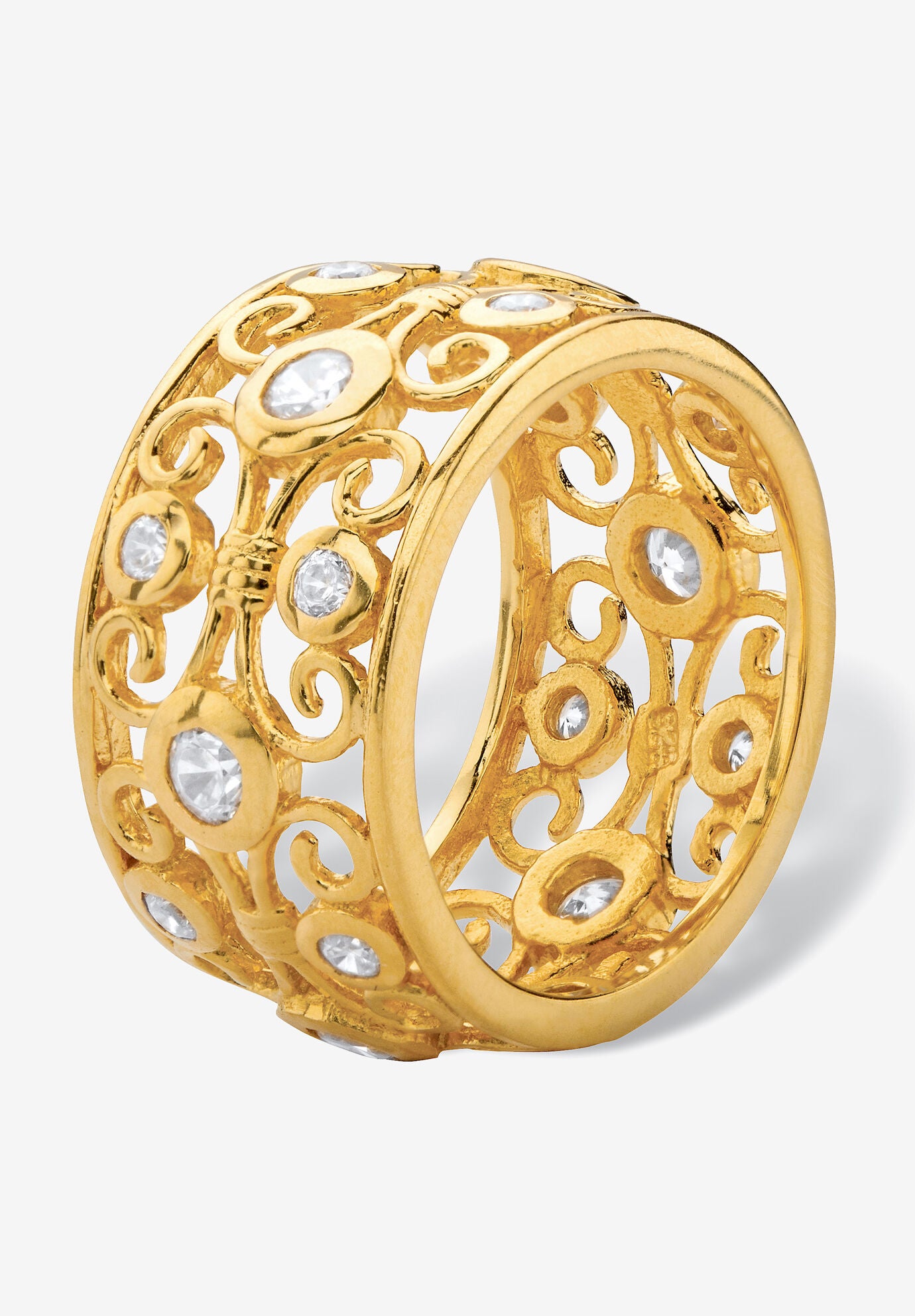 1 Tcw Cubic Zirconia 18K Gold Plated .925 Sterling Silver Scroll Eternity Ring, , on-hover image number 1