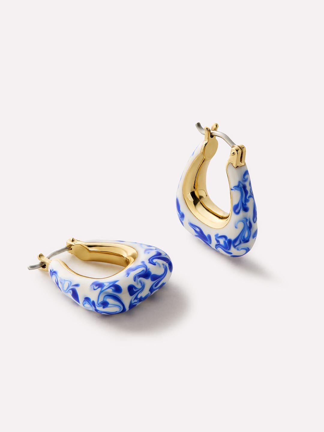Dakota Marble Blue Statement Earrings, GOLD, hi-res image number 0