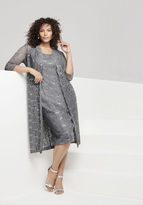 Lace & Sequin Jacket Dress Set, , alternate image number null