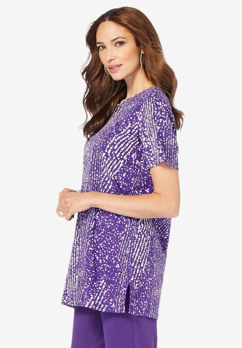 Print Notch-Neck Soft Knit Tunic, , alternate image number null