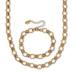 Yellow Gold Ion-Plated Stainless Steel Round Link Necklace Set, 18 to 20-inch