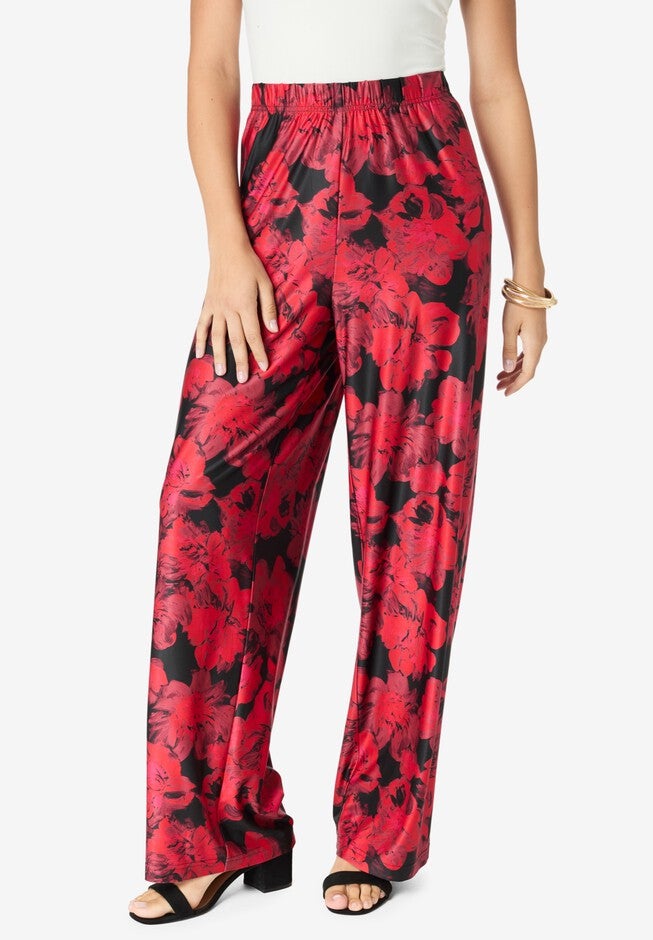 Ultrasmooth® Fabric Wide-Leg Pant, VIVID RED PAINTERLY BLOOM, hi-res image number null