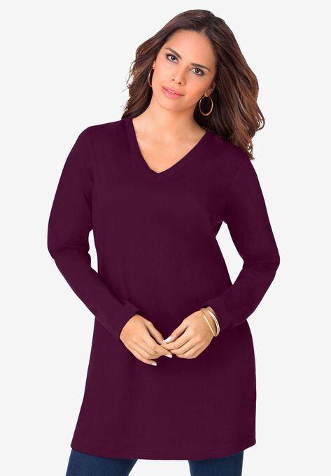 Long-Sleeve V-Neck Ultimate Tunic, DARK BERRY, hi-res image number null