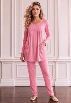 Plus Size Two Pocket Long Sleeve Soft Knit Swing Tunic