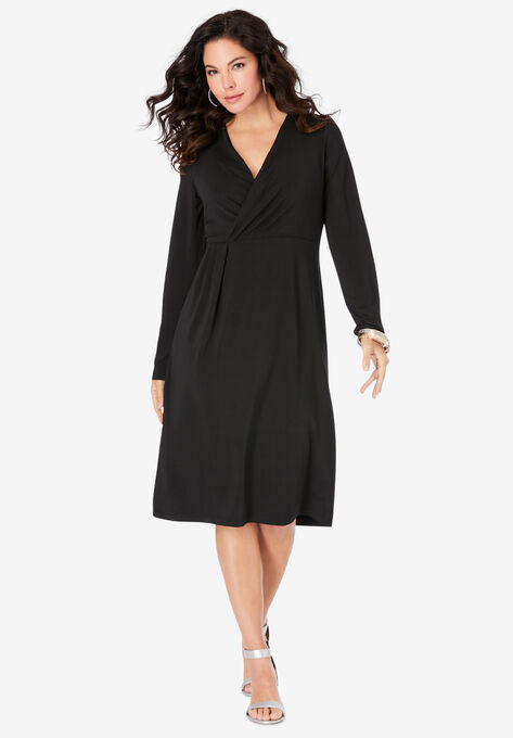 Ultrasmooth® Fabric Wrap Dress, BLACK, hi-res image number null