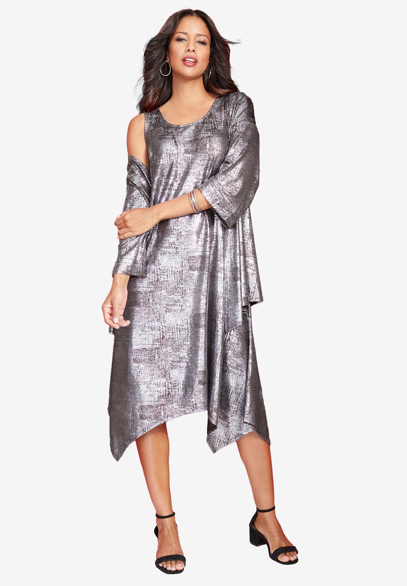 Metallic 2-Piece Jacket Dress, GUNMETAL METALLIC, hi-res image number 0