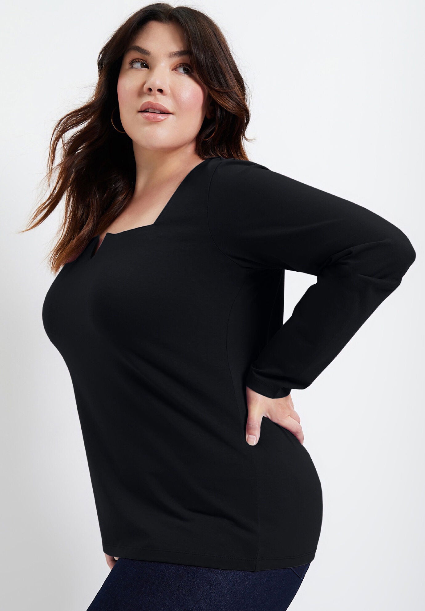 Split-Neck Long-Sleeve One + Only Tee, , alternate image number 2