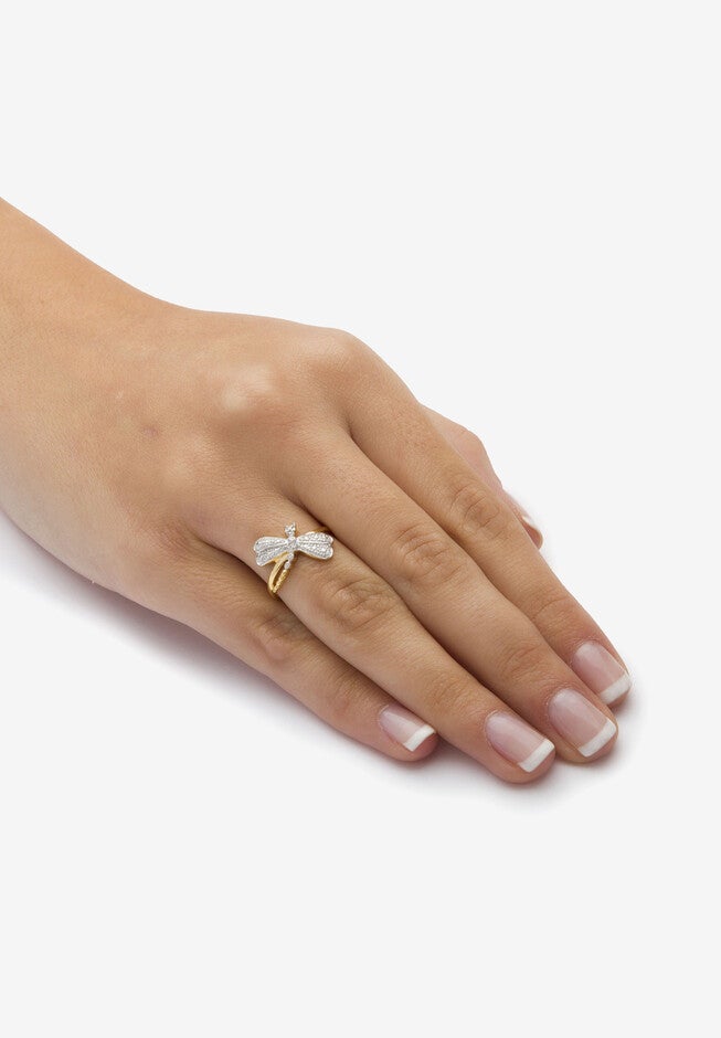 Diamond Accent 18K Gold-Plated Sterling Silver Dragonfly Ring, , alternate image number 2
