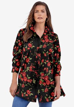 Plus Size Kate Tunic Shirt – Long Sleeve Classic Button-Down with Flowy, Longline Fit