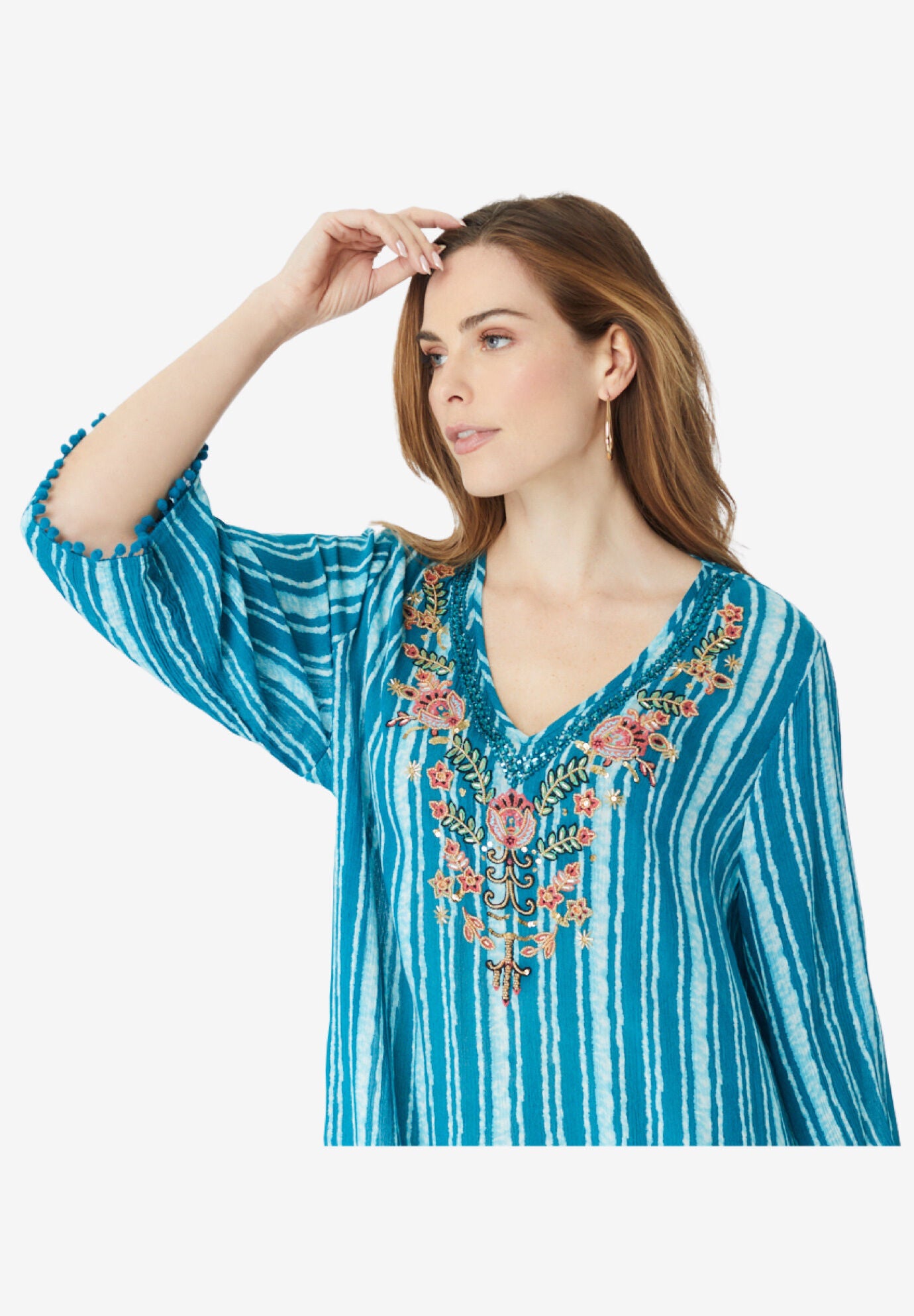 Hand-Crinkled Embellished Kaftan, , alternate image number 2