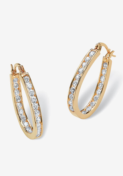 Gold Tone Inside Out Hoop Earrings, CUBIC ZIRCONIA, hi-res image number null