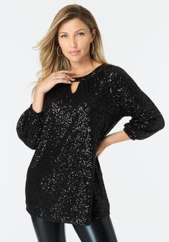Sequin Keyhole Blouse