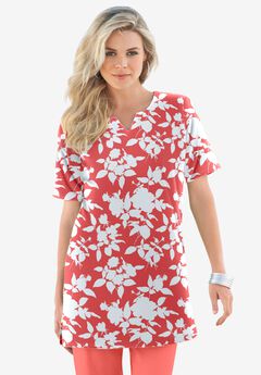Print Notch Neck Soft Knit Tunic