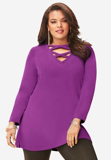 Crisscross Sweatshirt Tunic, PURPLE MAGENTA, hi-res image number null