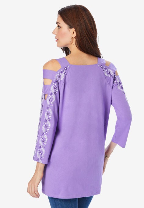 Embroidered Cold-Shoulder Top, , on-hover image number null